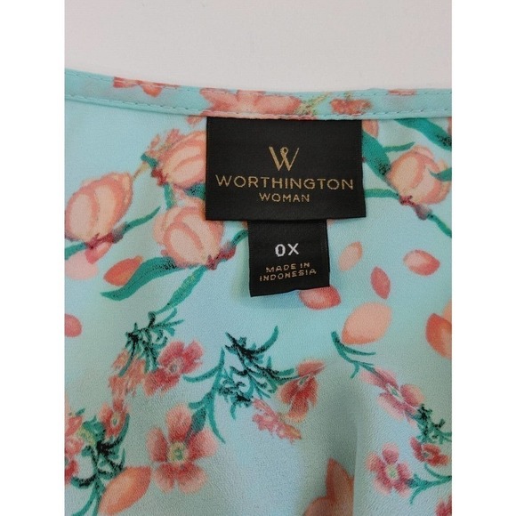 Worthington Top Women's Size 0X Shirt Short Flutter Sleeve Blue Floral Lightweig - Picture 4 of 5